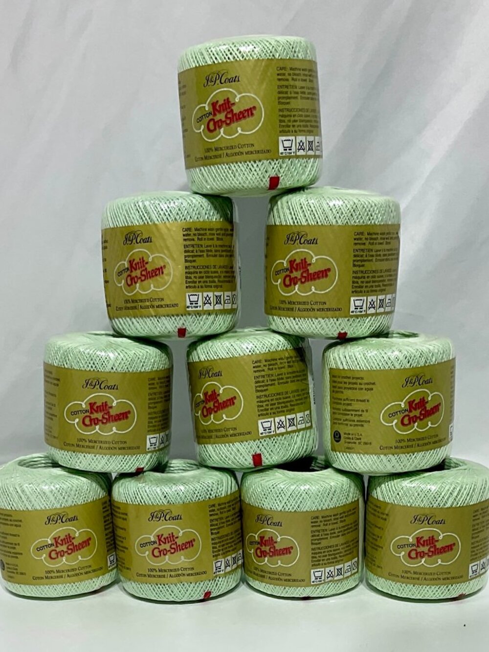 10 J&P Coats Cotton Knit-Cro-Sheen Mint Green Vintage Crochet Made in the USA